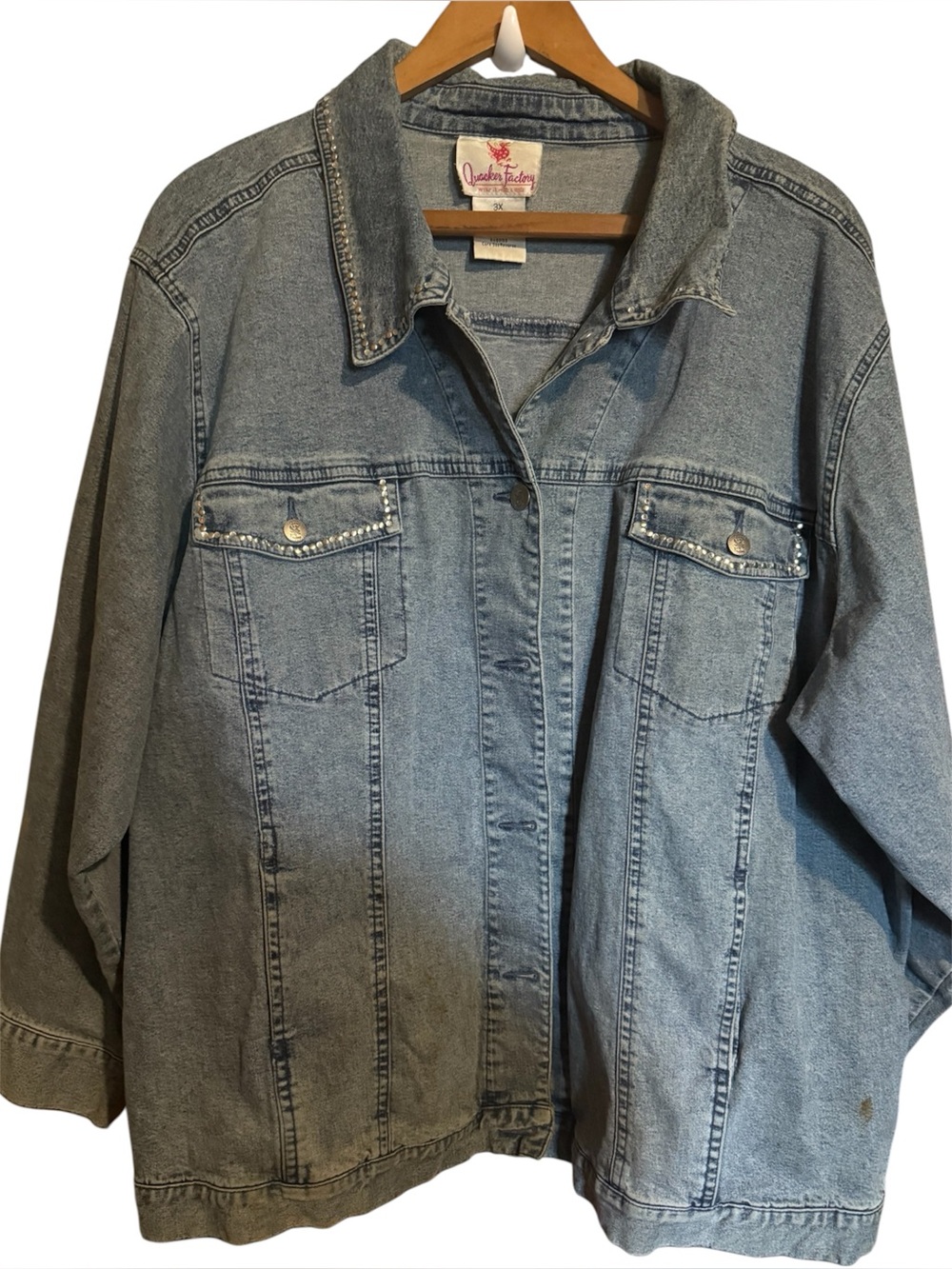 Vintage quacker factory Light Blue Denim Jacket Studded Pockets Womens 3x xxxl